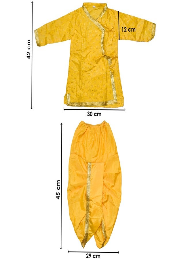 SATVIK Yellow Krishna Dress for Boys | Printed Cotton Linen Outfit with Golden Border | Janmashtami Fancy Dress, Cultural Events, Temple Celebrations (0-1 Year (12-14)) - Image 2
